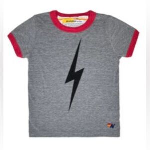 ‼️RARE‼️🎸AVIATOR NATION🎸🔥NWT🔥Bolt Boyfriend Ringer Tee in Heather Grey/Red— S